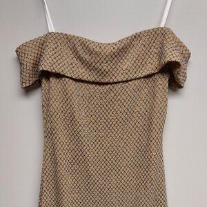Off-the-Shoulder Gold and Brown Glitter Mini Dress by B. Smart Size 3
